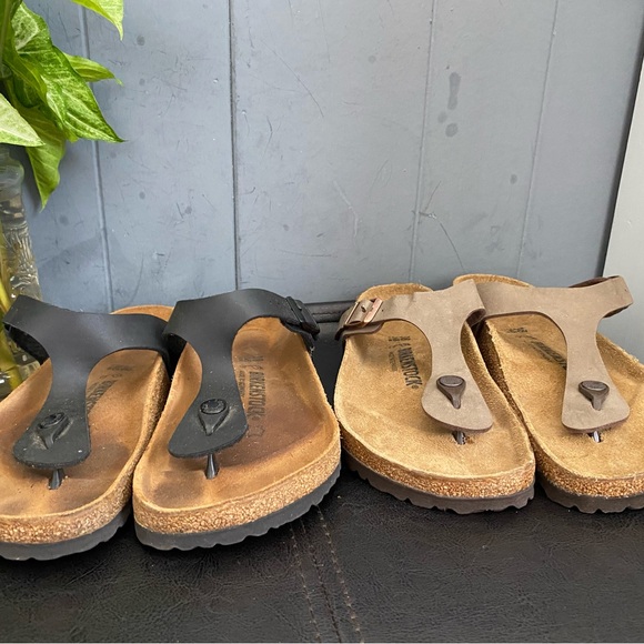 LOT 2 Pre-owned Birkenstock Gizeh Black and Brown Slip-On Sandals 38/7 Women’s - Picture 7 of 9